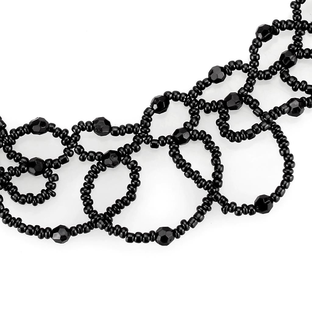 Rhodium Brass Necklace with Synthetic Synthetic Glass in Jet