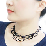 Rhodium Brass Necklace with Synthetic Synthetic Glass in Jet
