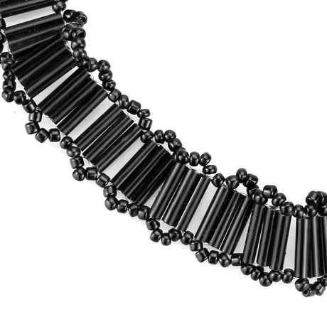 Rhodium White Metal Necklace with Synthetic Synthetic Glass in Jet