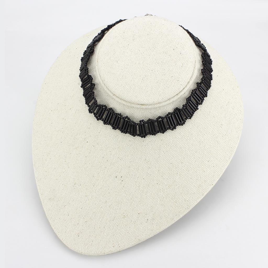Rhodium White Metal Necklace with Synthetic Synthetic Glass in Jet