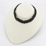 Rhodium White Metal Necklace with Synthetic Synthetic Glass in Jet