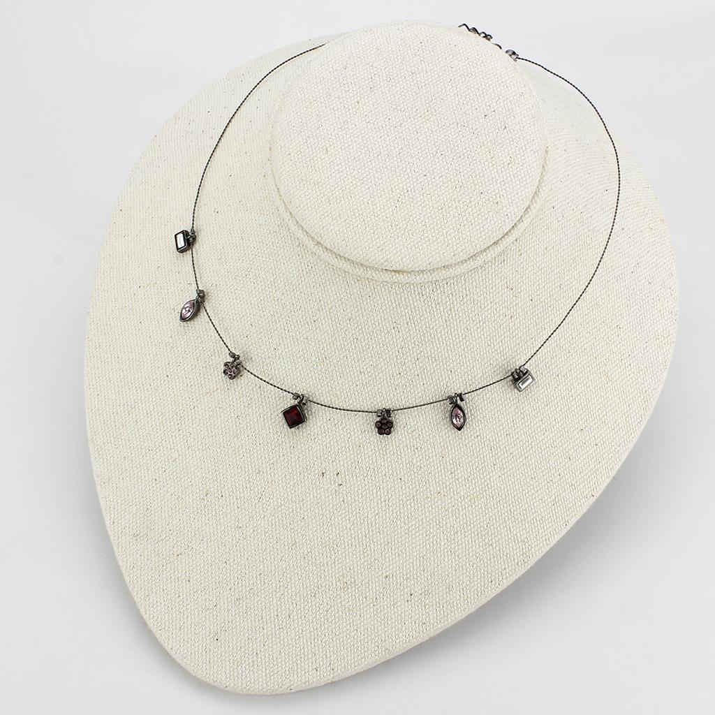 Ruthenium White Metal Necklace with Top Grade Crystal  in Multi Color