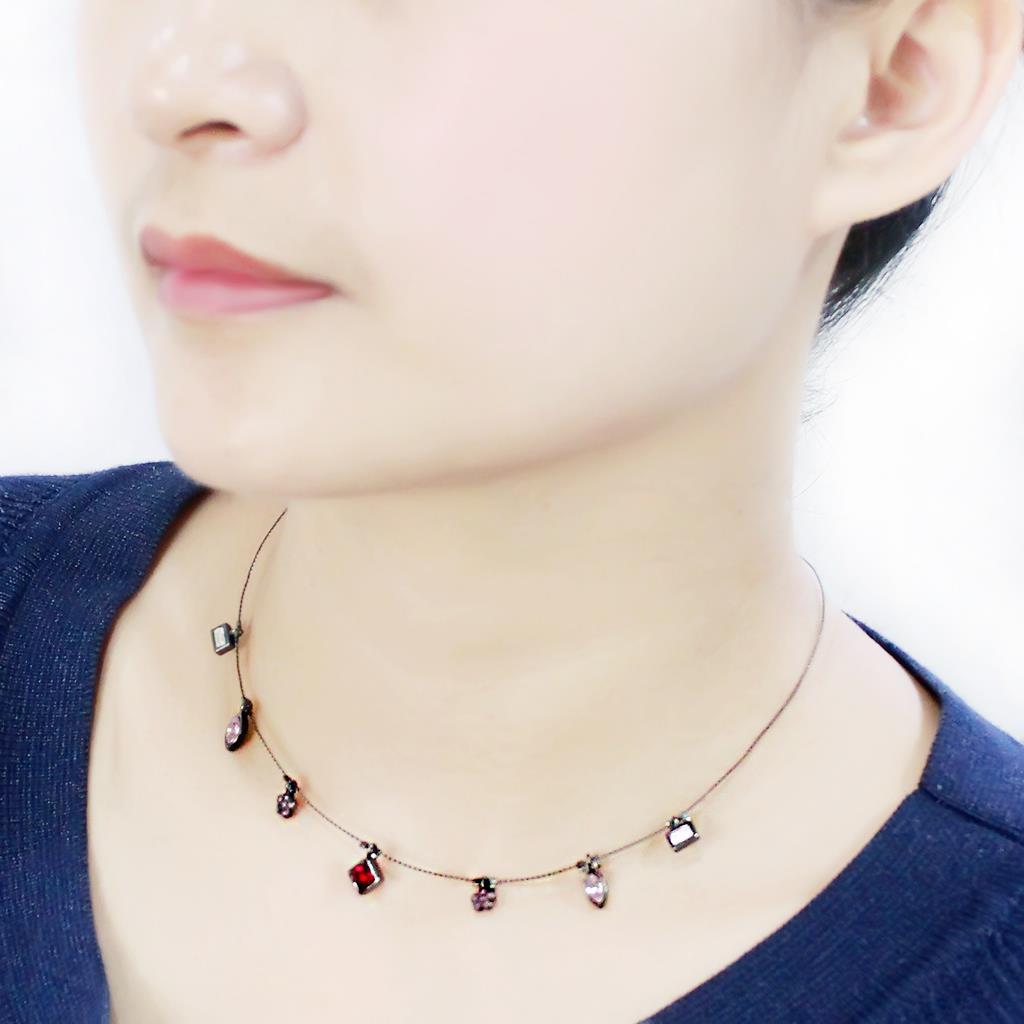Ruthenium White Metal Necklace with Top Grade Crystal  in Multi Color