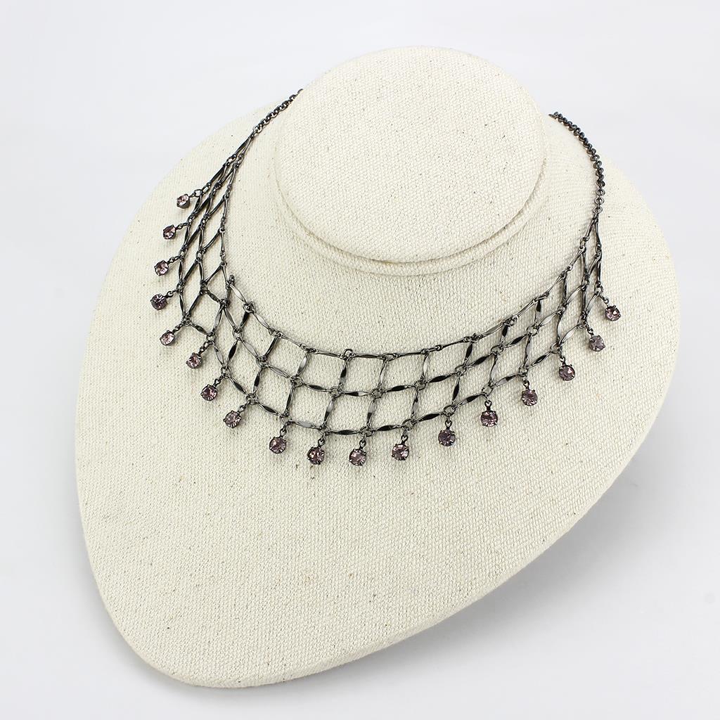 Ruthenium White Metal Necklace with Top Grade Crystal  in Light Amethyst
