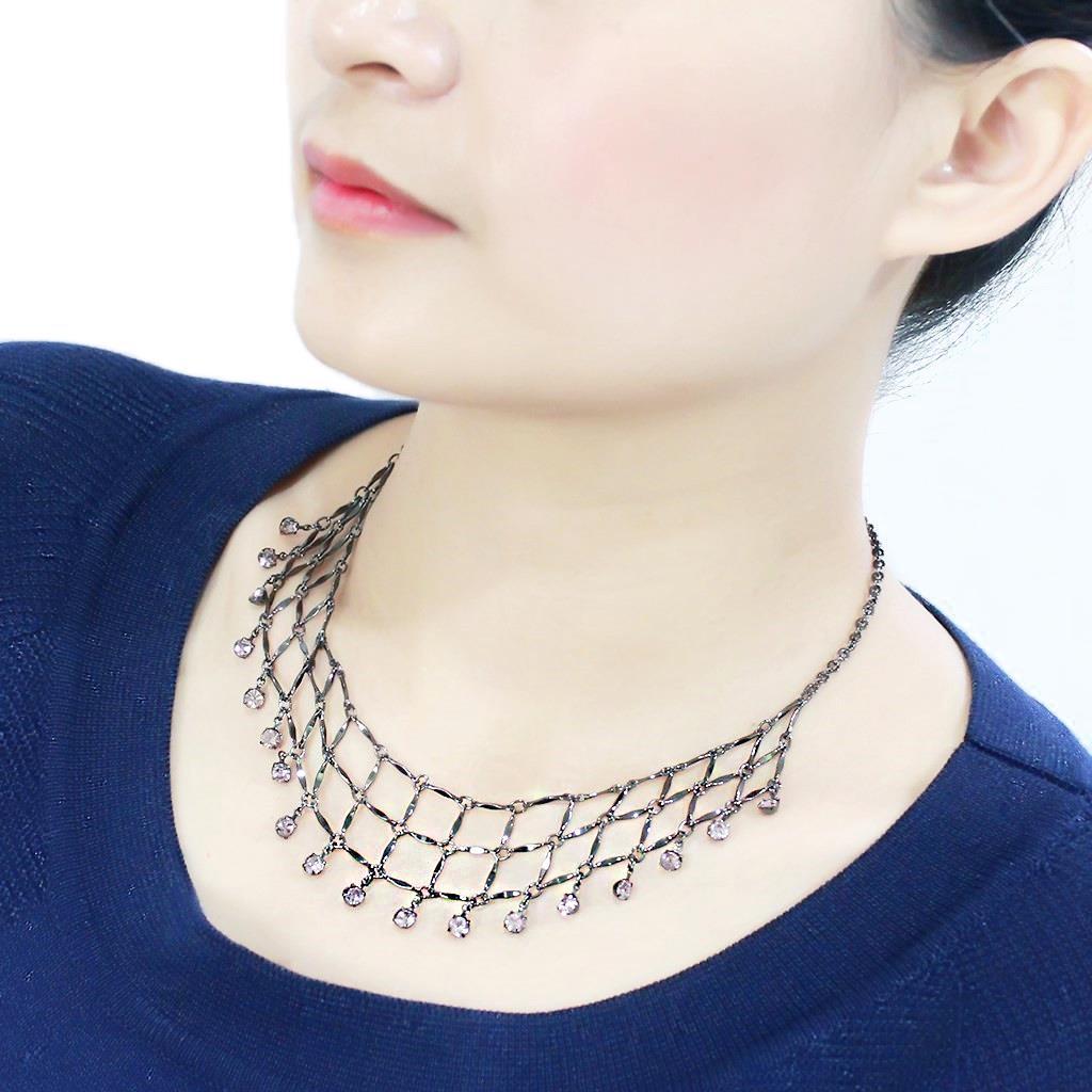 Ruthenium White Metal Necklace with Top Grade Crystal  in Light Amethyst