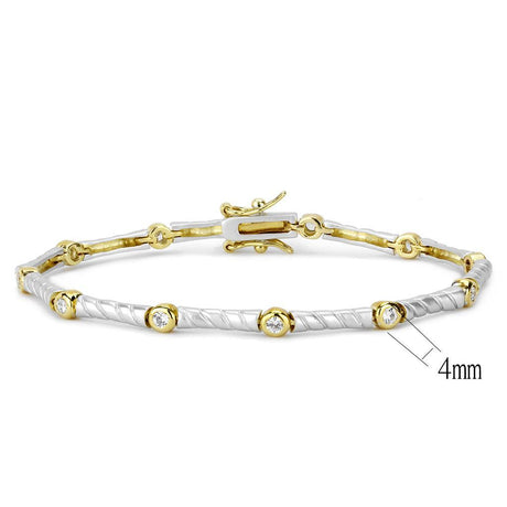 Gold+Rhodium Brass Bracelet with AAA Grade CZ  in Clear