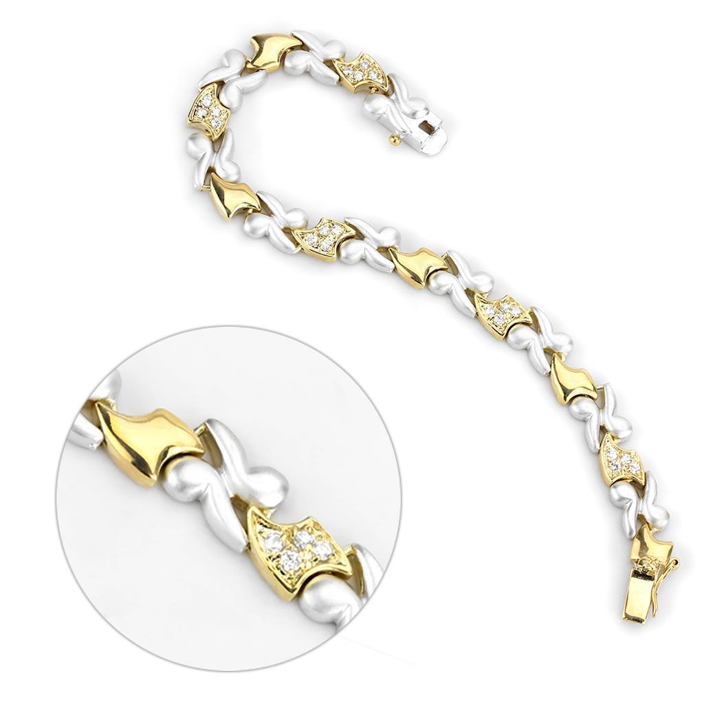 Gold+Rhodium Brass Bracelet with AAA Grade CZ  in Clear