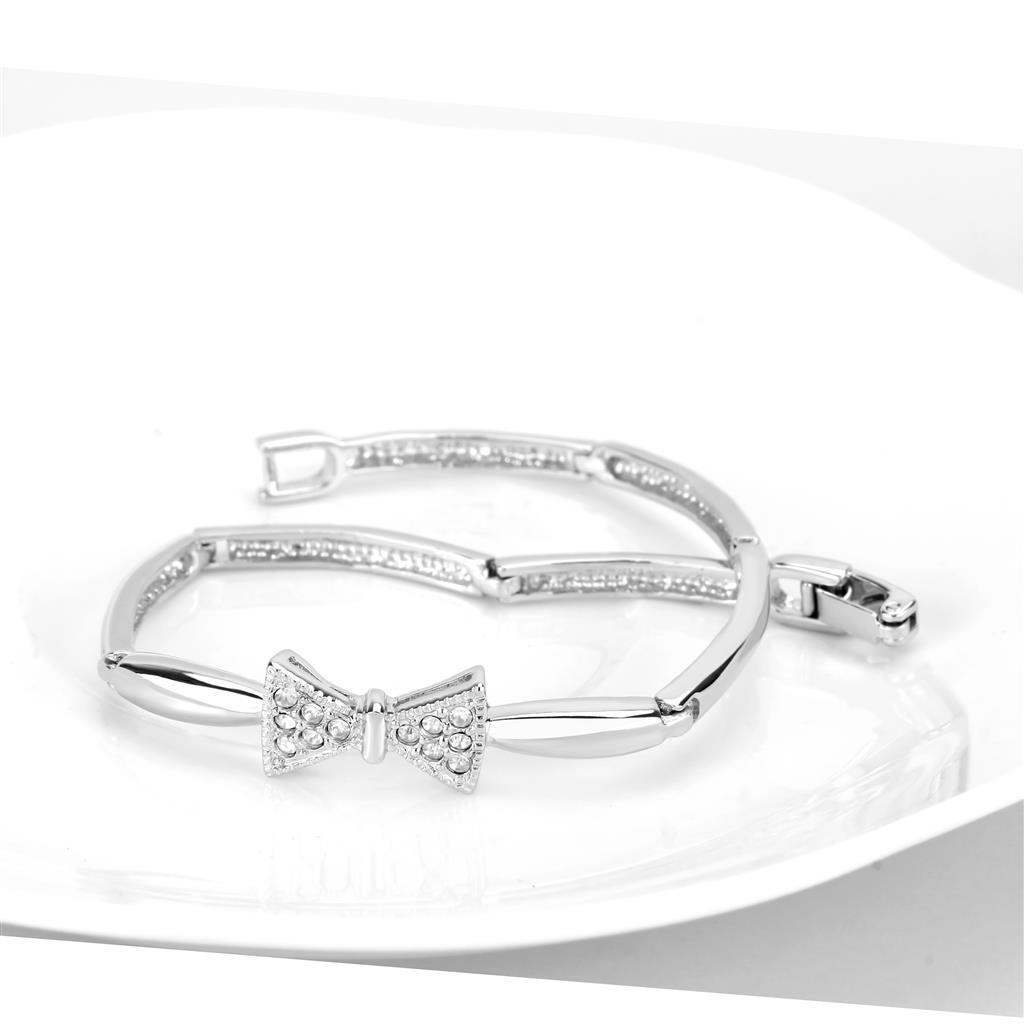 Rhodium Brass Bracelet with Top Grade Crystal  in Clear