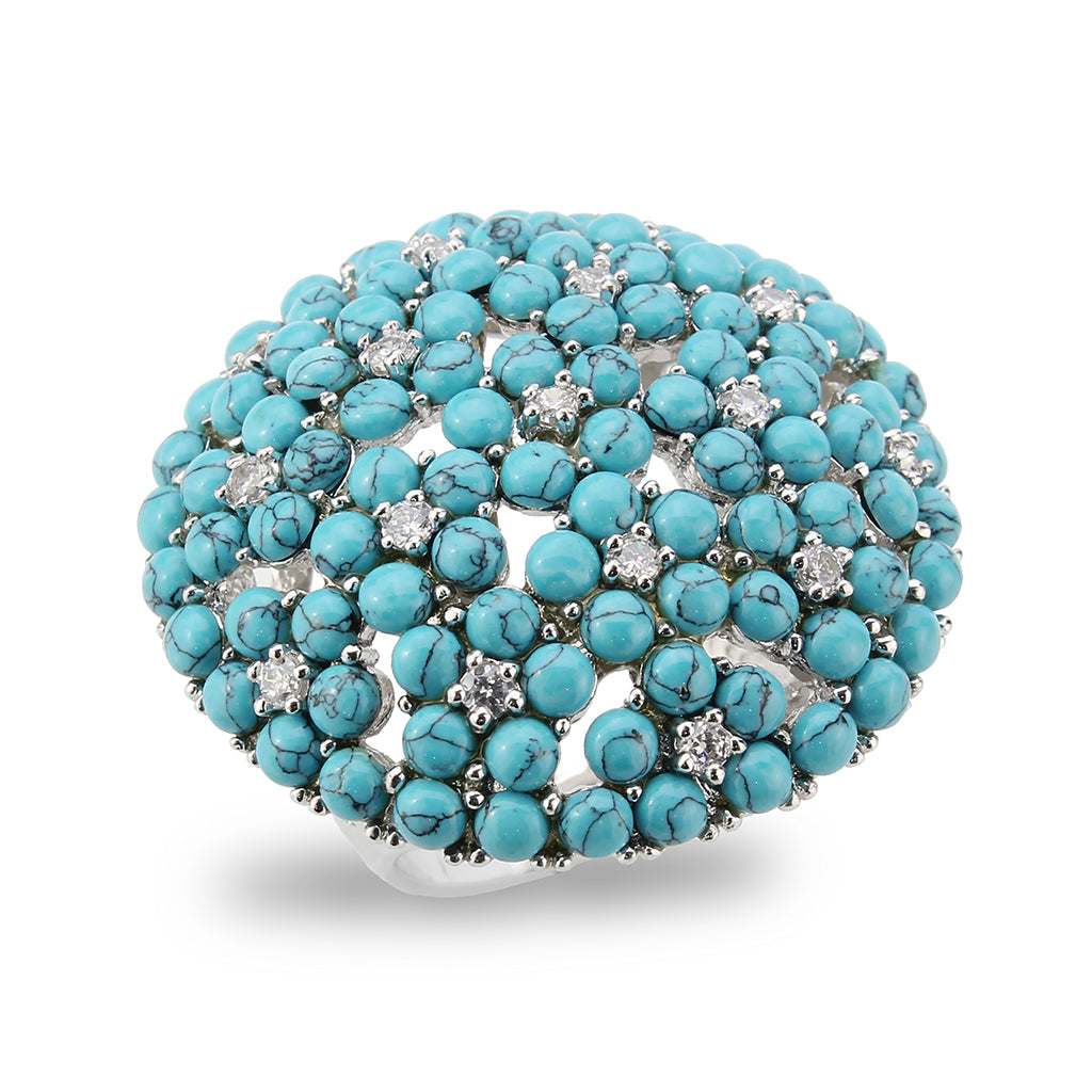 Rhodium Brass Ring with Top Grade Crystal in SeaBlue