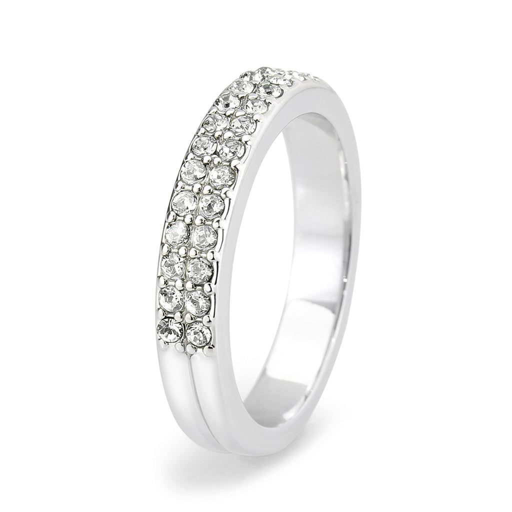 Rhodium Brass Ring with Top Grade Crystal in Clear