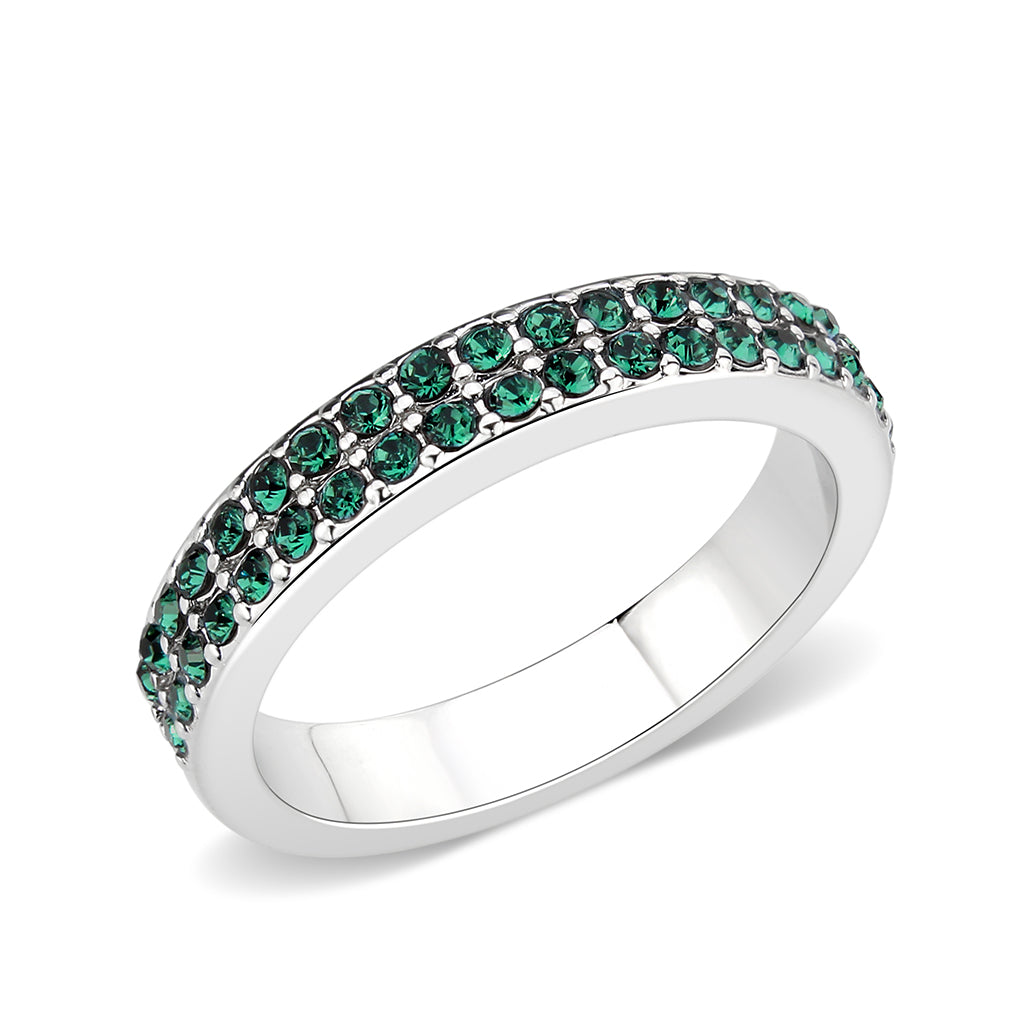 Rhodium Brass Ring with Top Grade Crystal in Emerald