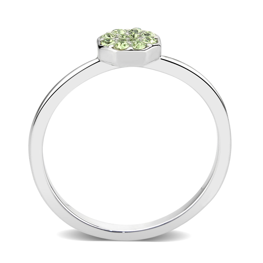 Rhodium Brass Ring with Top Grade Crystal in Peridot