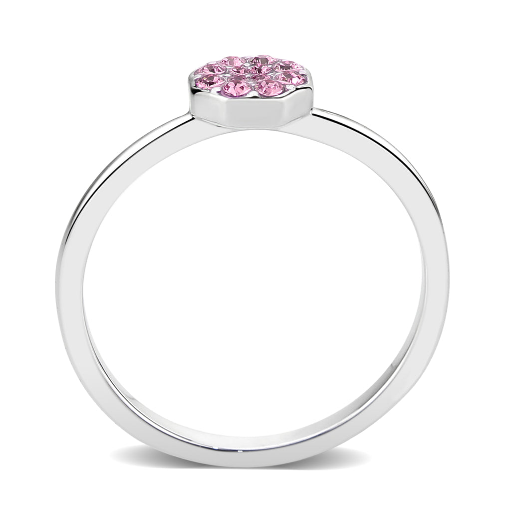 Rhodium Brass Ring with Top Grade Crystal in Rose