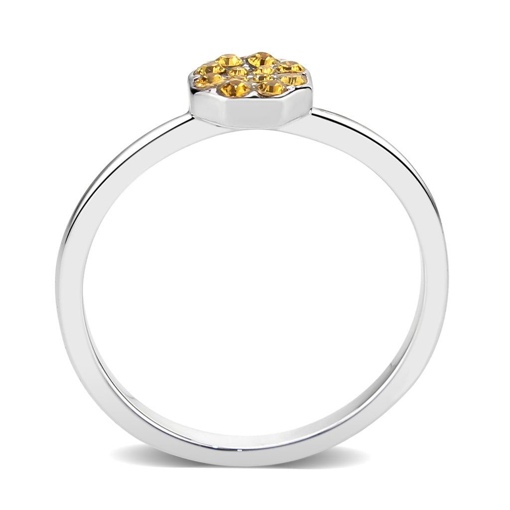 Rhodium Brass Ring with Top Grade Crystal in Topaz