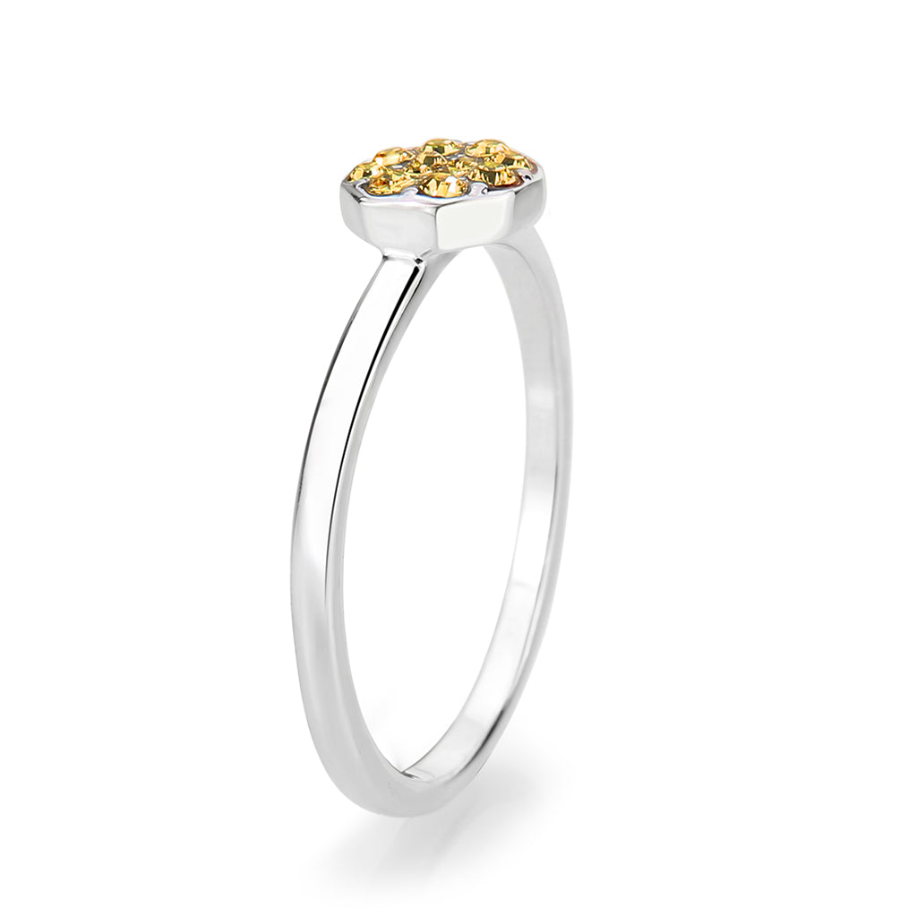 Rhodium Brass Ring with Top Grade Crystal in Topaz