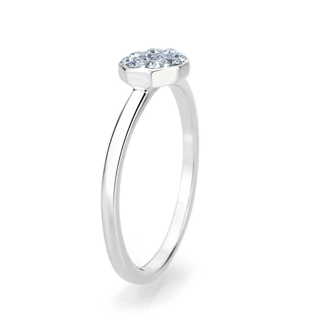 Rhodium Brass Ring with Top Grade Crystal in Aquamarine