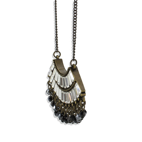 Antique Tone Brass Chain Pendant with Top Grade Crystal in Clear