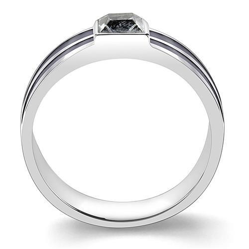 High polished (no plating) Stainless Steel Ring with Top Grade Crystal  in Black Diamond