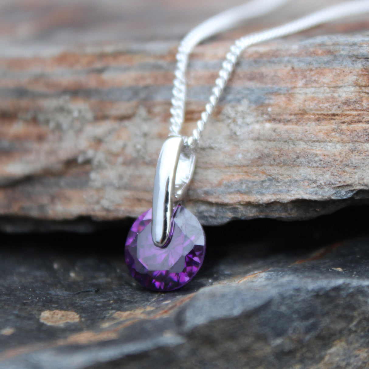 Rhodium Brass Pendant with AAA Grade CZ in Amethyst