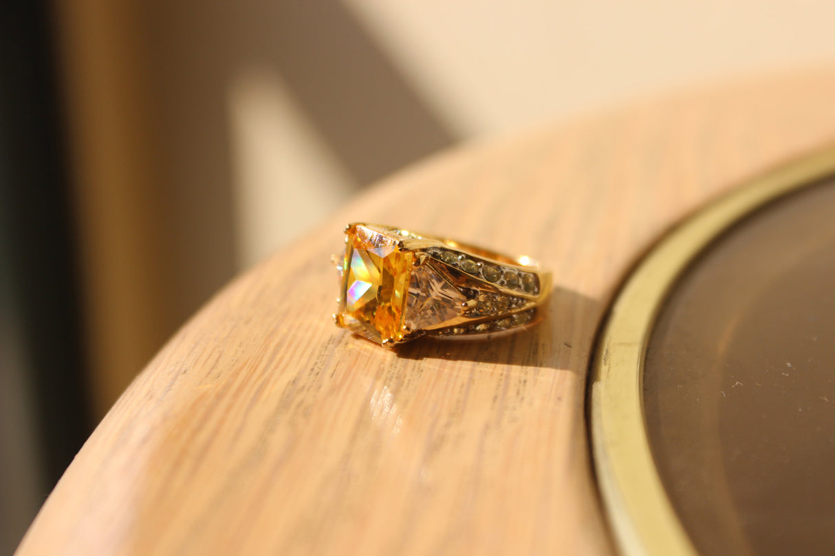 14K tone 925 Sterling Silver Ring with AAA Grade CZ  in Yellow