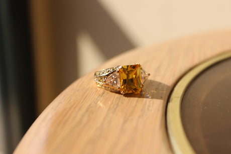 14K tone 925 Sterling Silver Ring with AAA Grade CZ  in Yellow