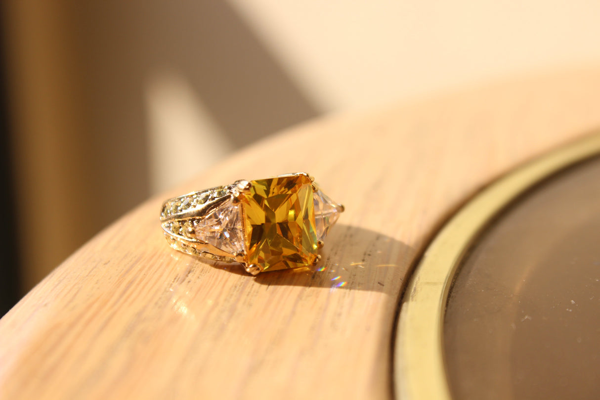 14K tone 925 Sterling Silver Ring with AAA Grade CZ  in Yellow