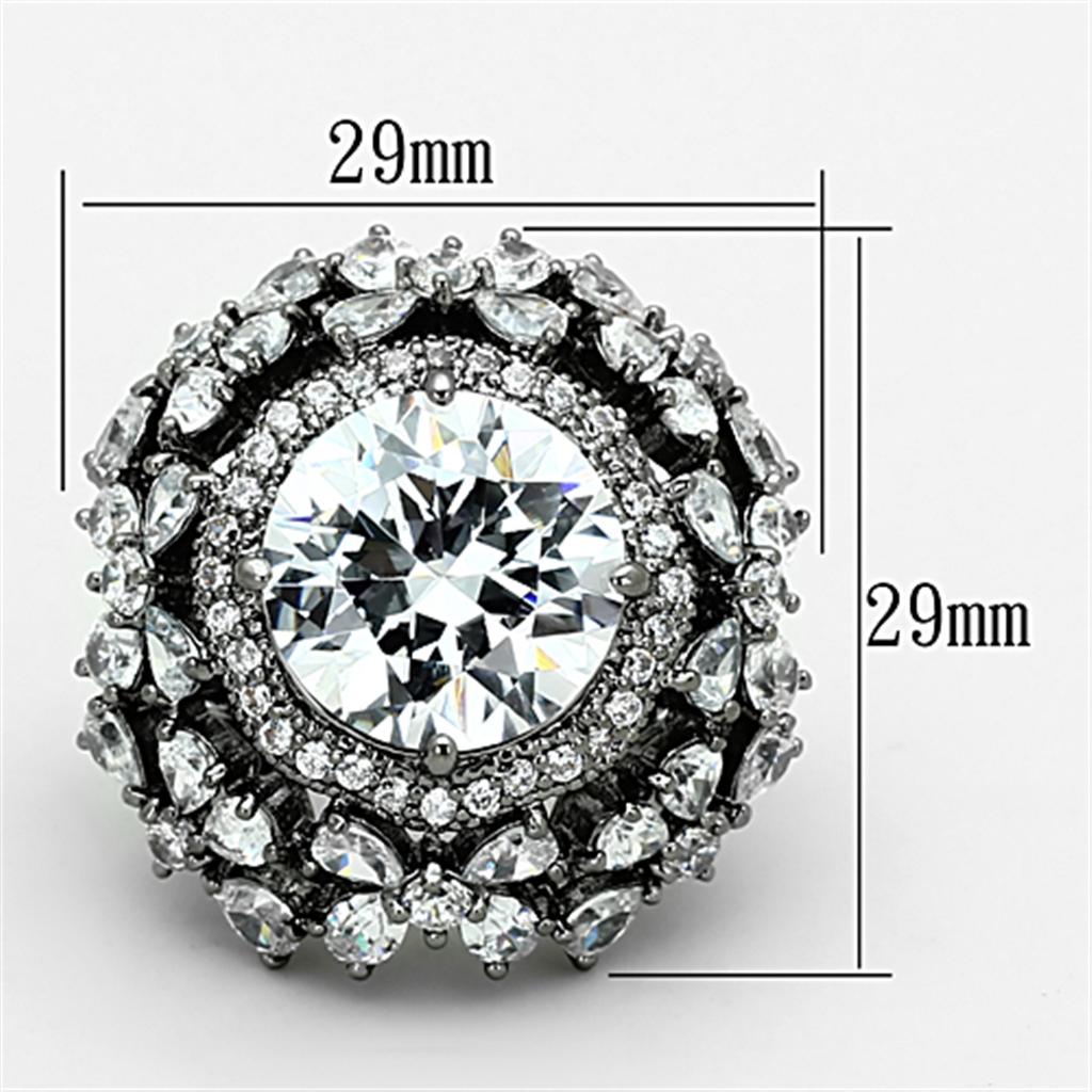 Ruthenium Brass Ring with AAA Grade CZ  in Clear