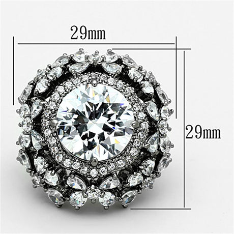 Ruthenium Brass Ring with AAA Grade CZ  in Clear