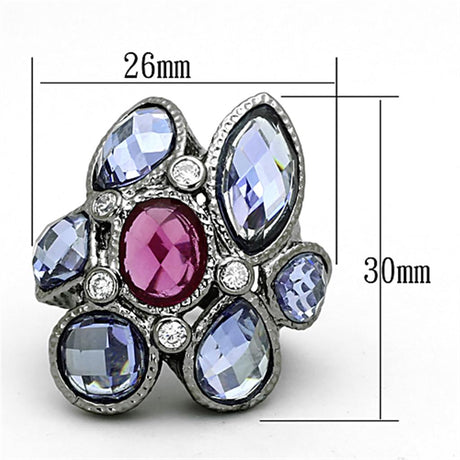 Ruthenium Brass Ring with AAA Grade CZ  in Multi Color
