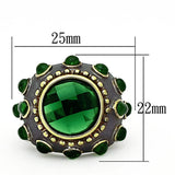 Reverse Two-Tone Brass Ring with Synthetic Synthetic Glass in Emerald