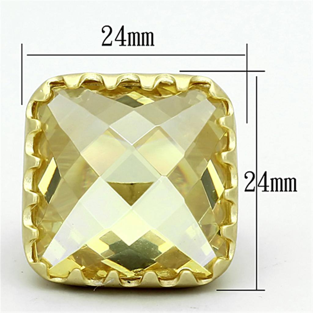 Matte Gold Brass Ring with AAA Grade CZ  in Citrine Yellow