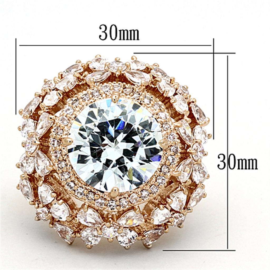 Rose Gold Brass Ring with AAA Grade CZ  in Clear