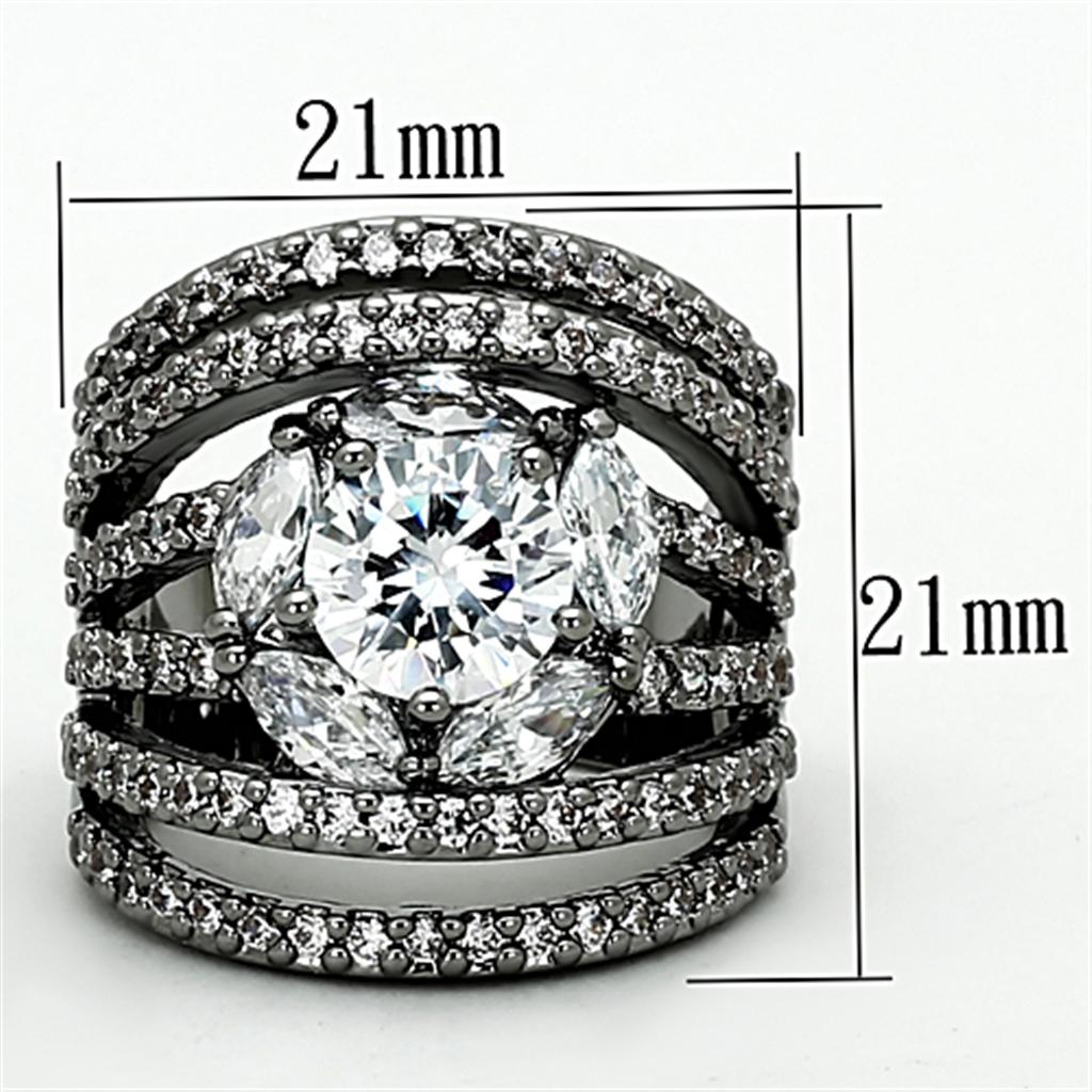Ruthenium Brass Ring with AAA Grade CZ  in Clear
