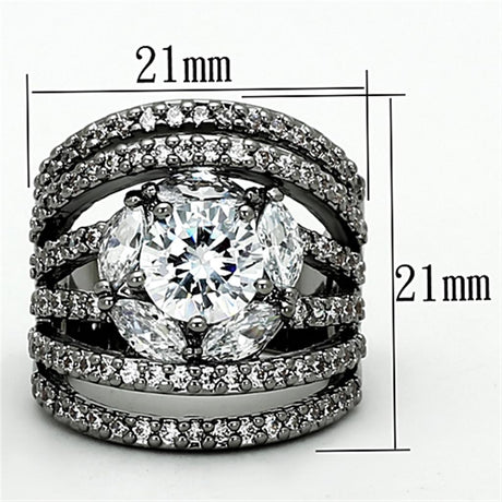 Ruthenium Brass Ring with AAA Grade CZ  in Clear