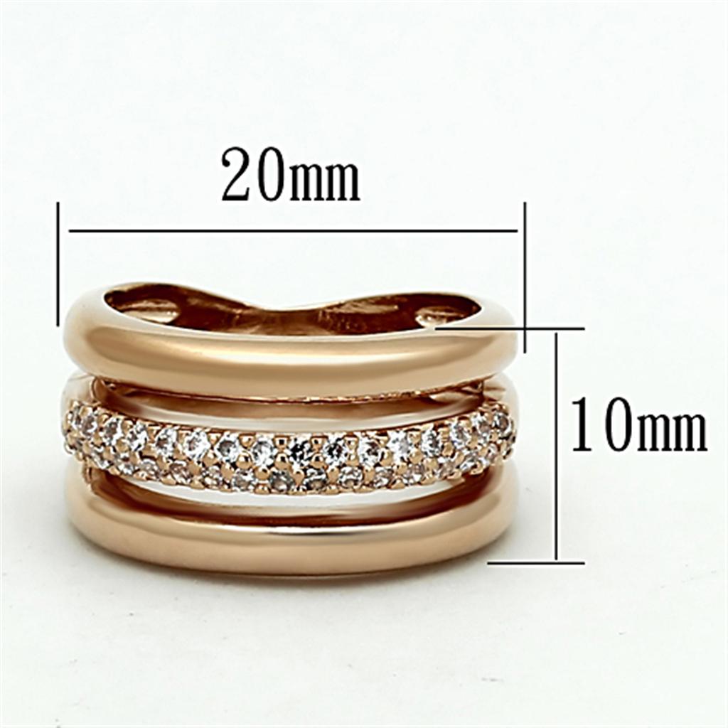 Rose Gold Brass Ring with AAA Grade CZ  in Clear