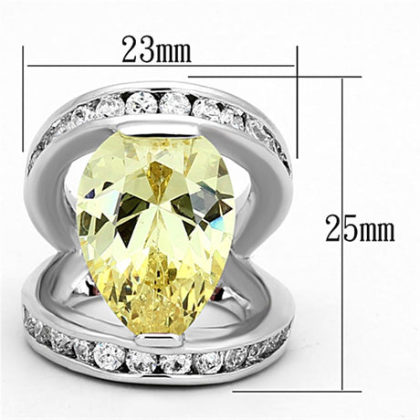 Rhodium Brass Ring with AAA Grade CZ  in Citrine Yellow