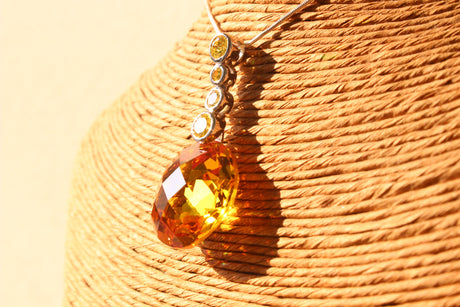 14 K Gold tone 925 Sterling Silver Chain Pendant with AAA Grade CZ  in Yellow