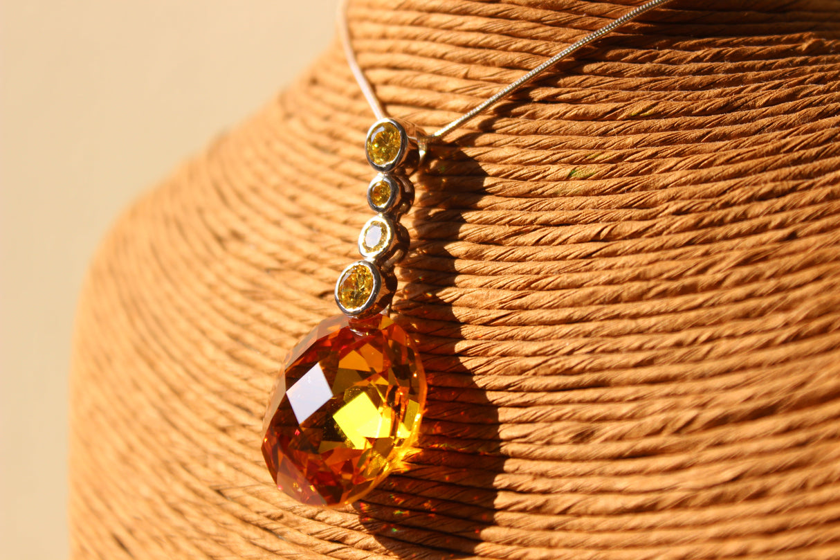14 K Gold tone 925 Sterling Silver Chain Pendant with AAA Grade CZ  in Yellow