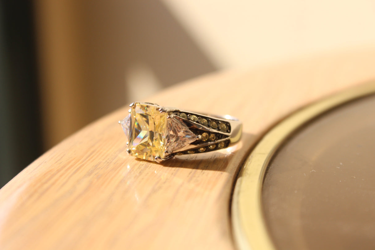 Rhodium 925 Sterling Silver Ring with AAA Grade CZ  in Light Yellow