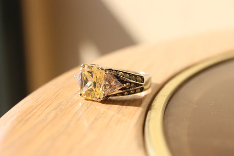 Rhodium 925 Sterling Silver Ring with AAA Grade CZ  in Light Yellow