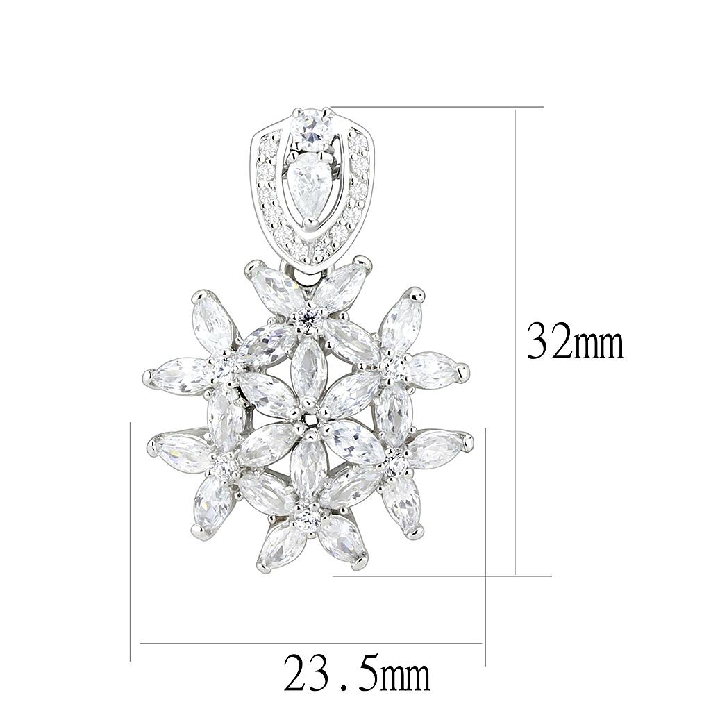 Rhodium 925 Sterling Silver Pendant with AAA Grade CZ  in Clear