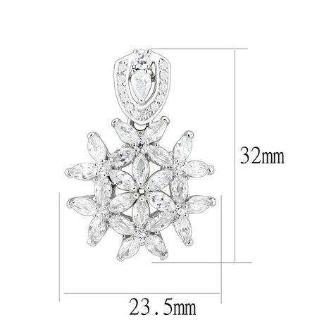 Rhodium 925 Sterling Silver Pendant with AAA Grade CZ  in Clear