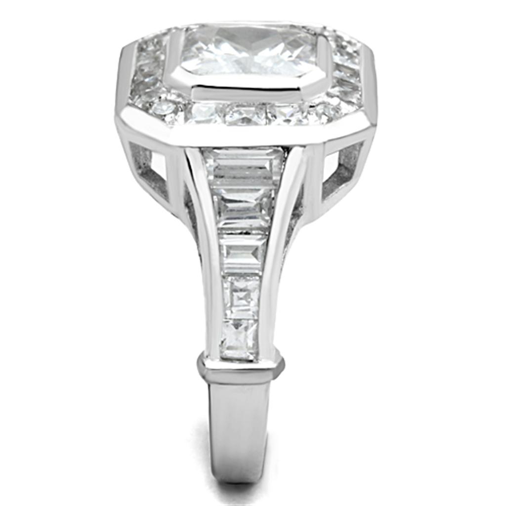 Rhodium 925 Sterling Silver Ring with AAA Grade CZ  in Clear