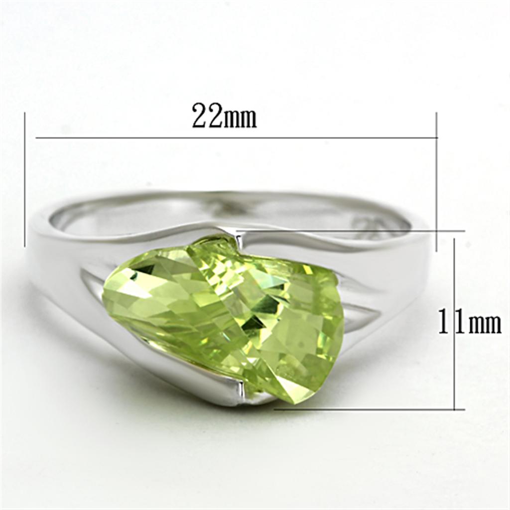 Silver 925 Sterling Silver Ring with AAA Grade CZ  in Apple Green color