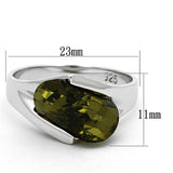 Rhodium 925 Sterling Silver Ring with AAA Grade CZ  in Olivine color