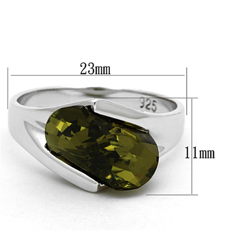 Rhodium 925 Sterling Silver Ring with AAA Grade CZ  in Olivine color