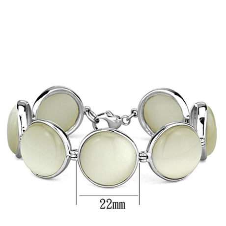 High-Polished 925 Sterling Silver Bracelet with Synthetic Cat Eye in White