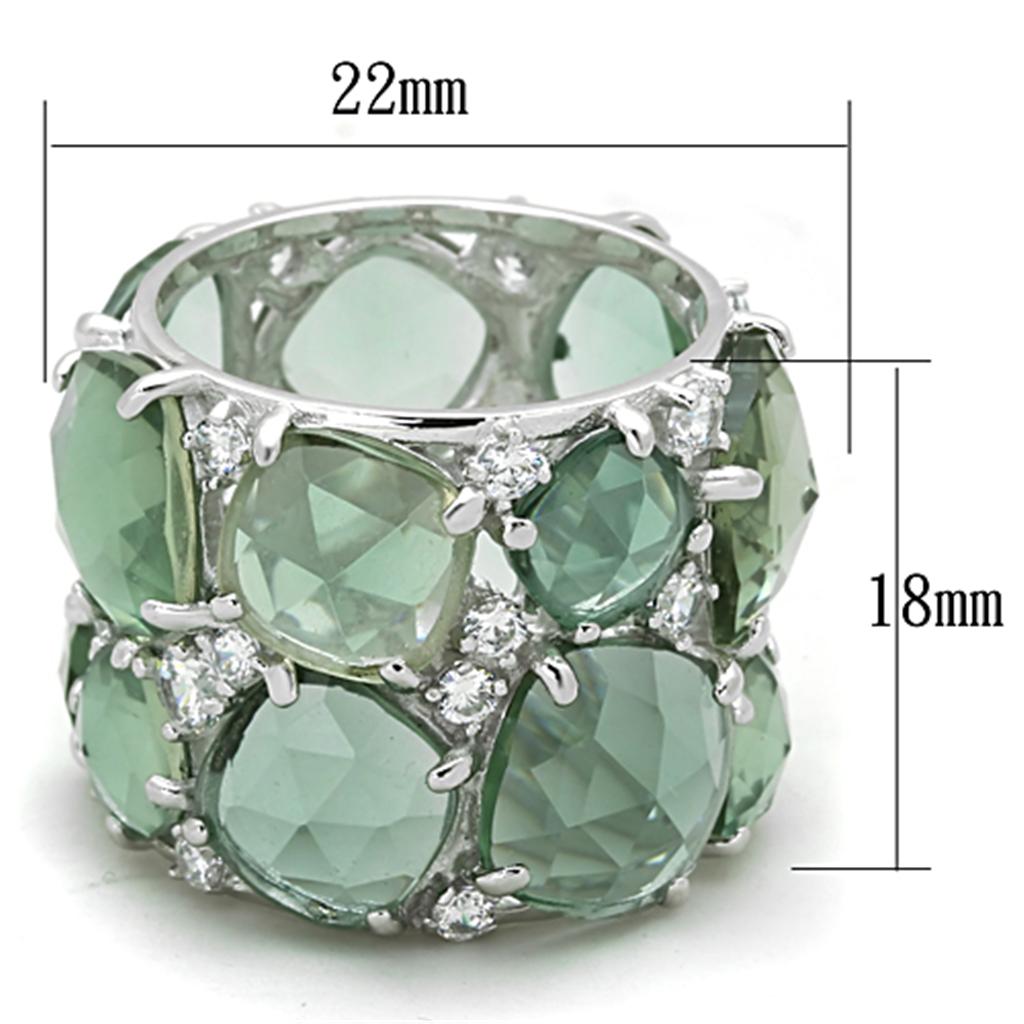Rhodium 925 Sterling Silver Ring with Synthetic Synthetic Glass in Emerald