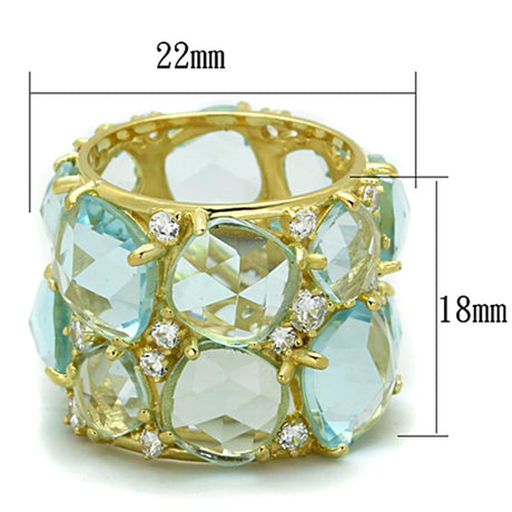 Gold 925 Sterling Silver Ring with Synthetic Synthetic Glass in Sea Blue