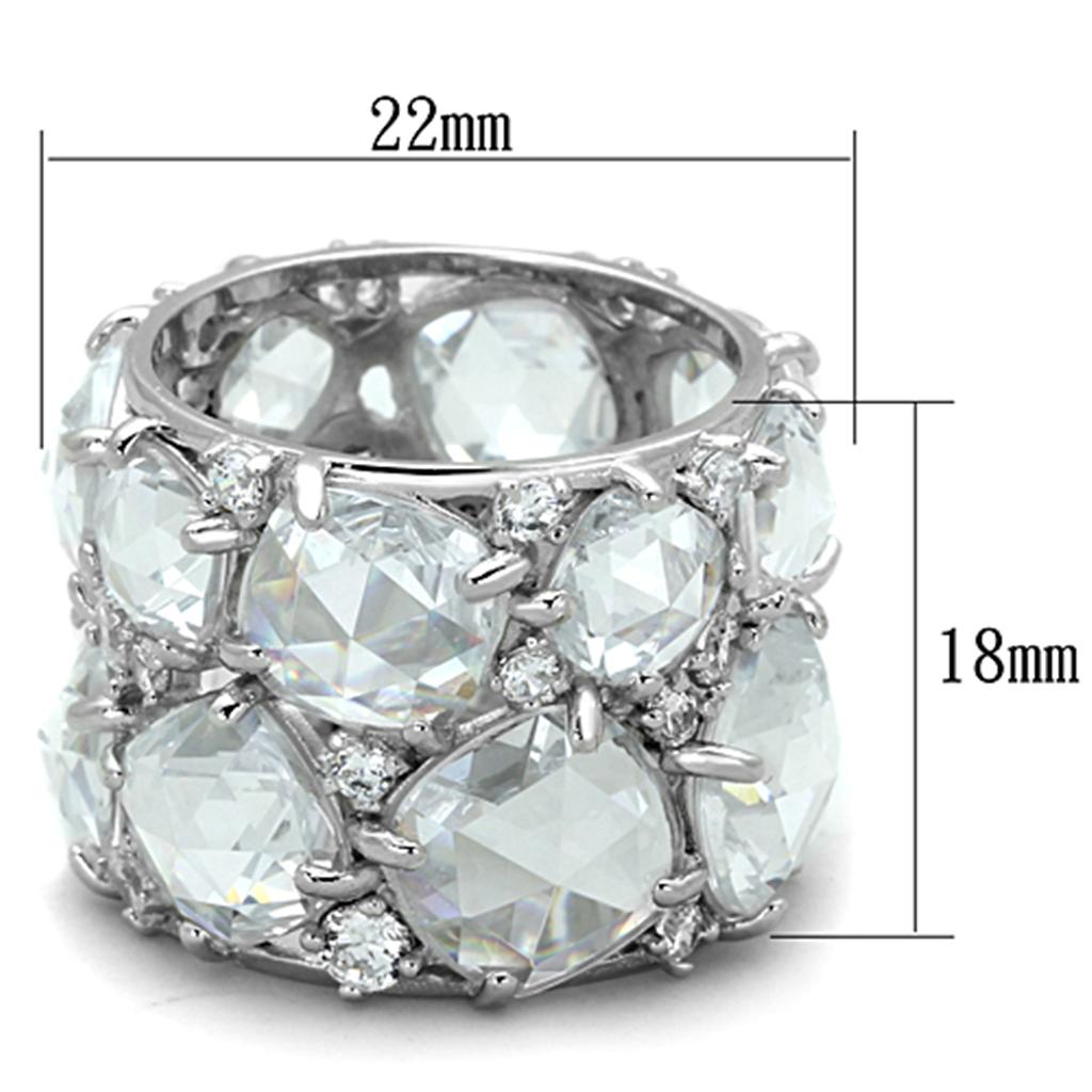Rhodium 925 Sterling Silver Ring with AAA Grade CZ  in Clear